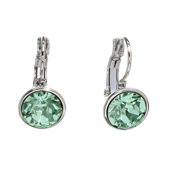 Jewelry - Silvertone and Chrysolote Swarovski Crystal Leverback Everyday Earrings
